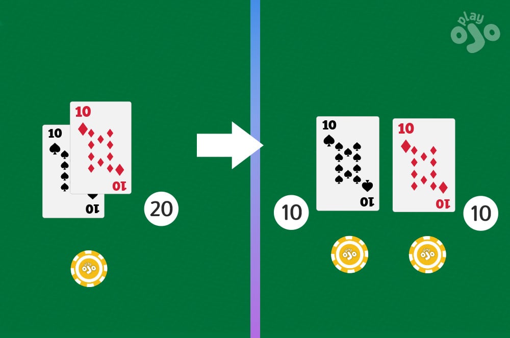 split 10 on blackjack table