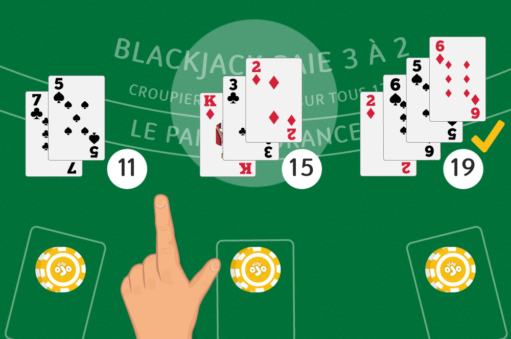 Blackjack, Paie 3 pour 2, La banque reste à 17, Assurance paye 2 pour 1,11,15, 19