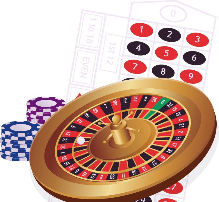 Roulette wheel along with a section of a roulette betting table