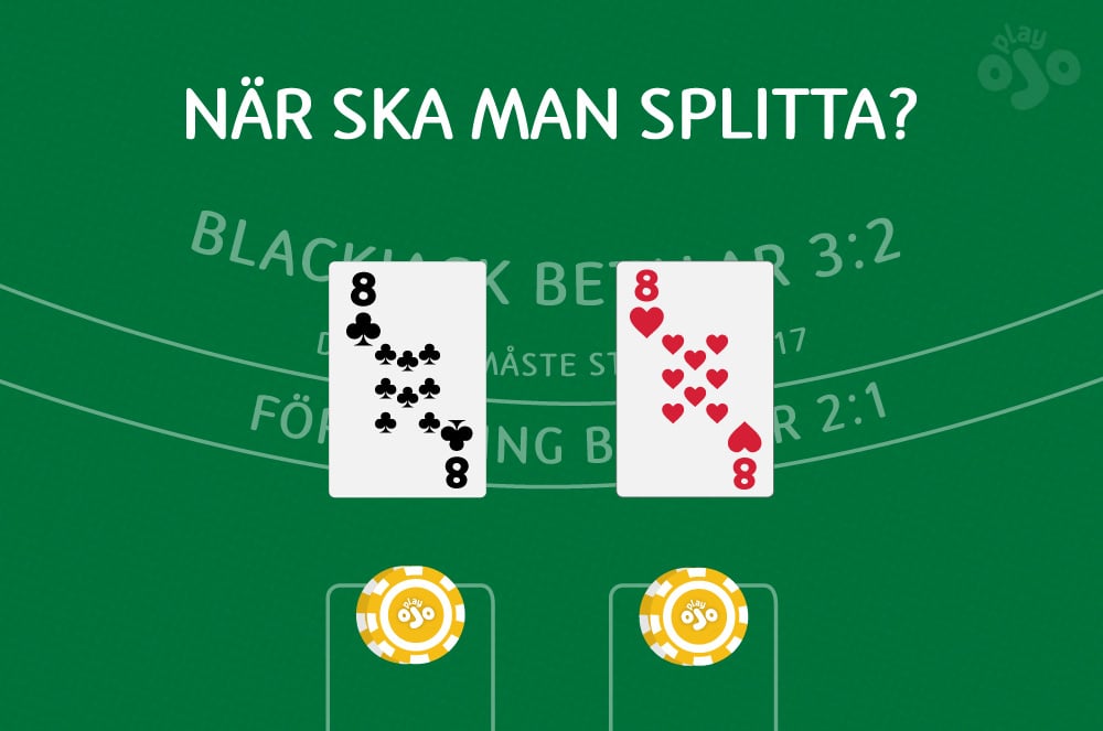 blackjackbord med ett delat par åttor och en stack med marker