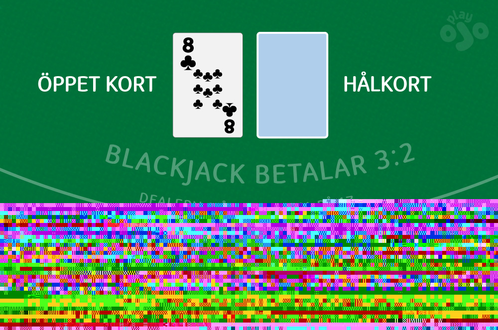 close-up of dealer hand (8 face up, second card face down, with labels for each card: UP CARD, HOLE CARD